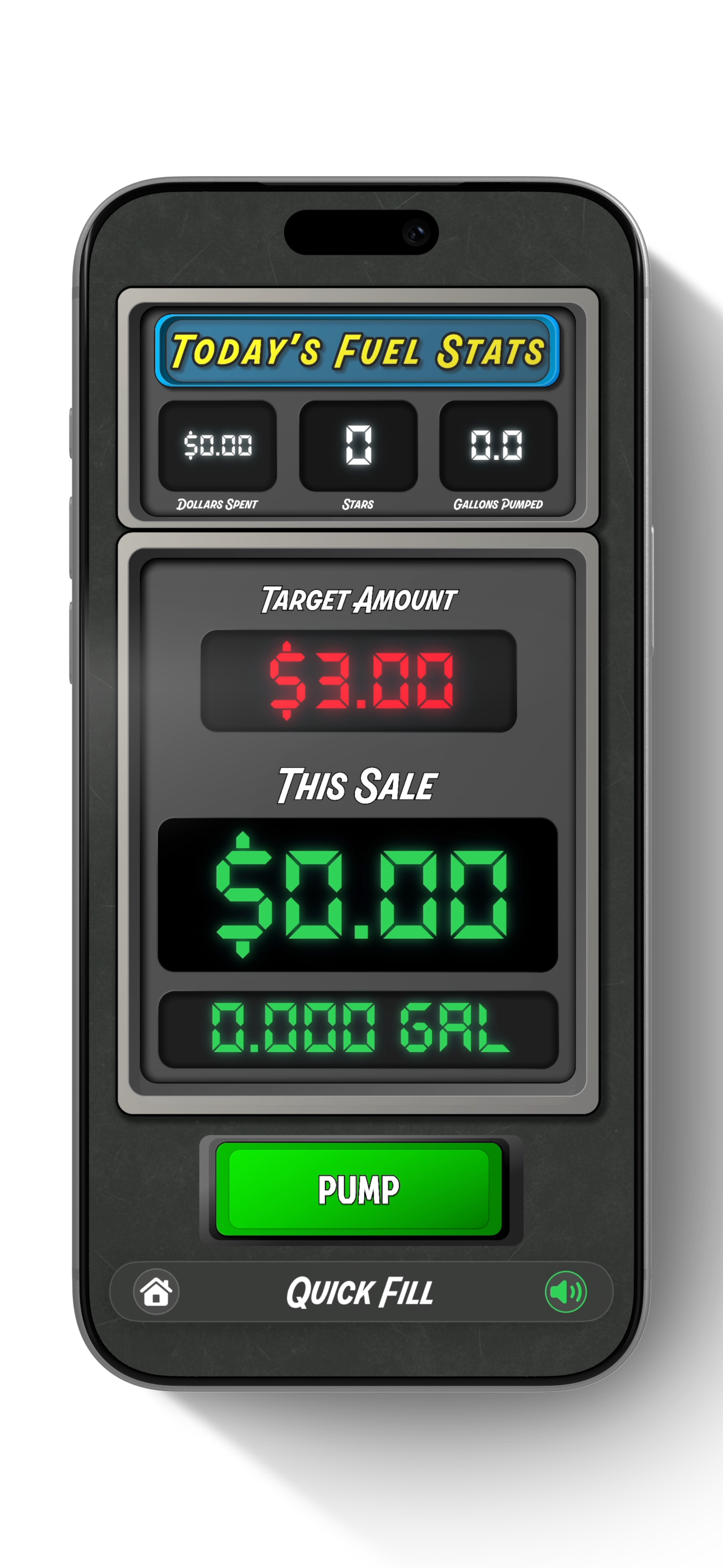 Pump Perfect Quick Fill game with a target amount and live sale total